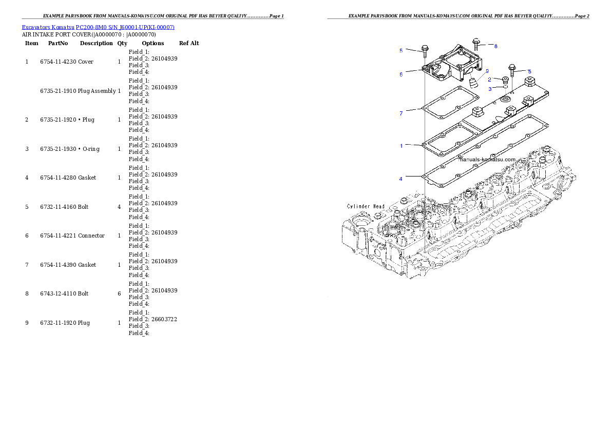 Protected: PC200-8M0 S/N J60001-UP Partsbook