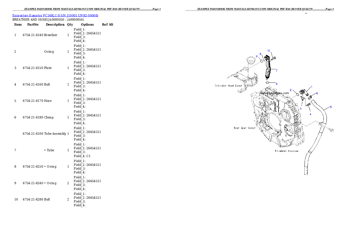 Protected: PC160LC-8 S/N J10001-UP Partsbook