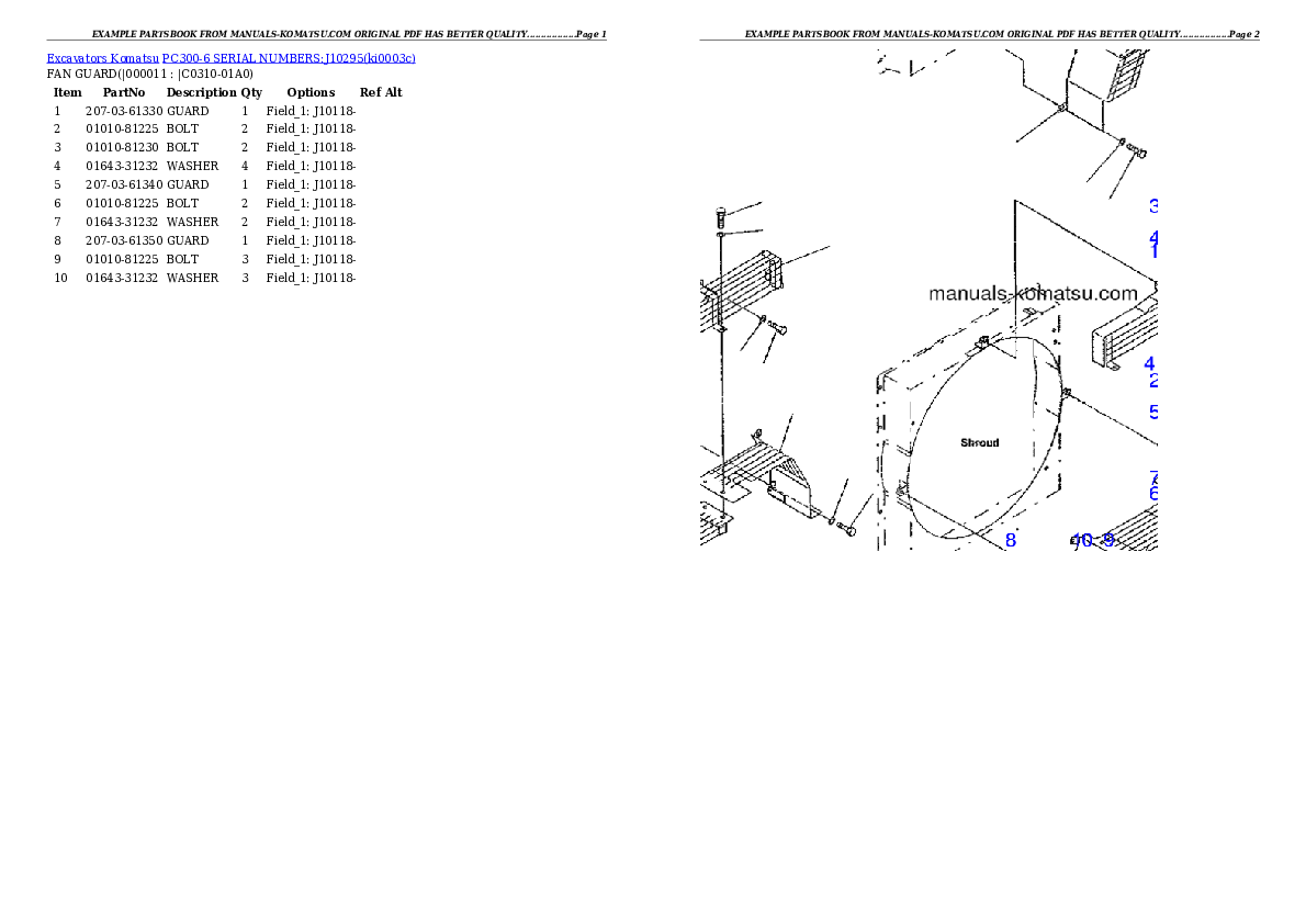 Protected: PC300-6 SERIAL NUMBERS:J10295 Partsbook