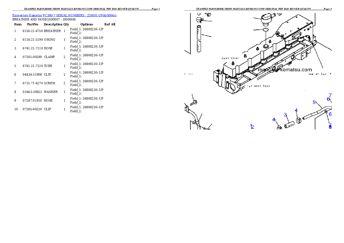 Protected: PC300-7 SERIAL NUMBERS : J20001-UP Partsbook