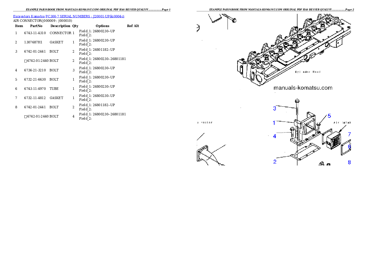 Protected: PC300-7 SERIAL NUMBERS : J20001-UP Partsbook