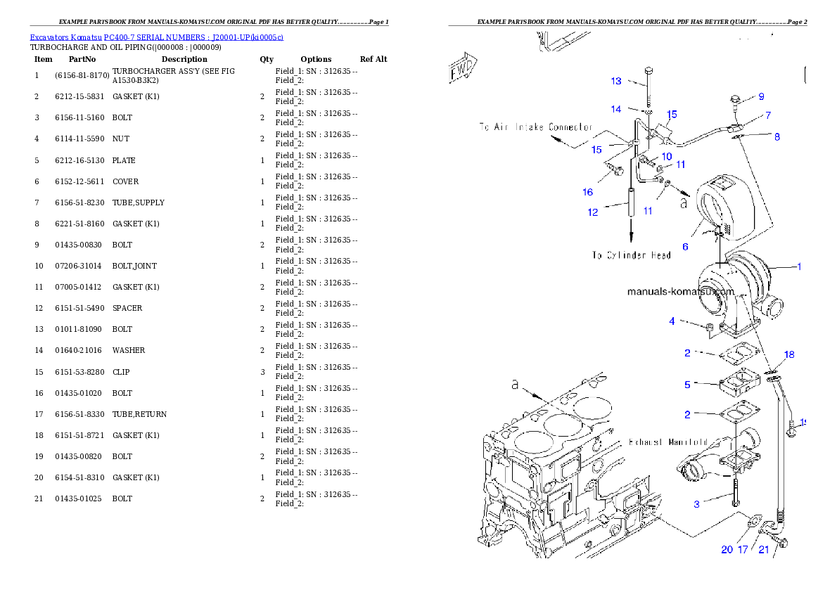 Protected: PC400-7 SERIAL NUMBERS : J20001-UP Partsbook