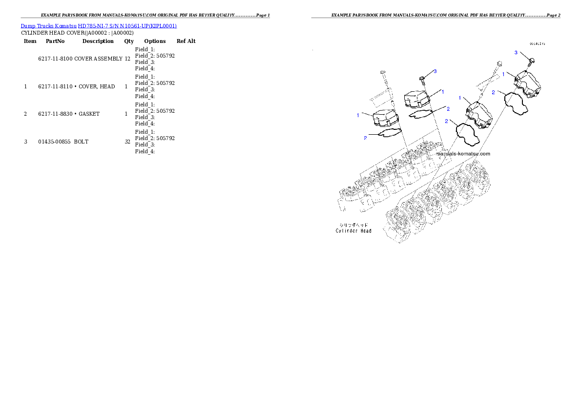 HD785-NI-7 S/N N10561-UP Partsbook