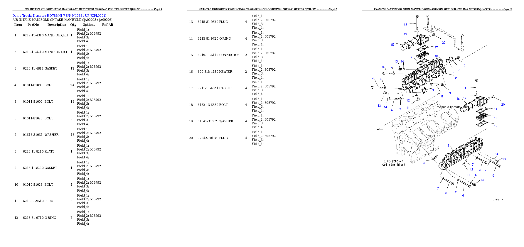 HD785-NI-7 S/N N10561-UP Partsbook