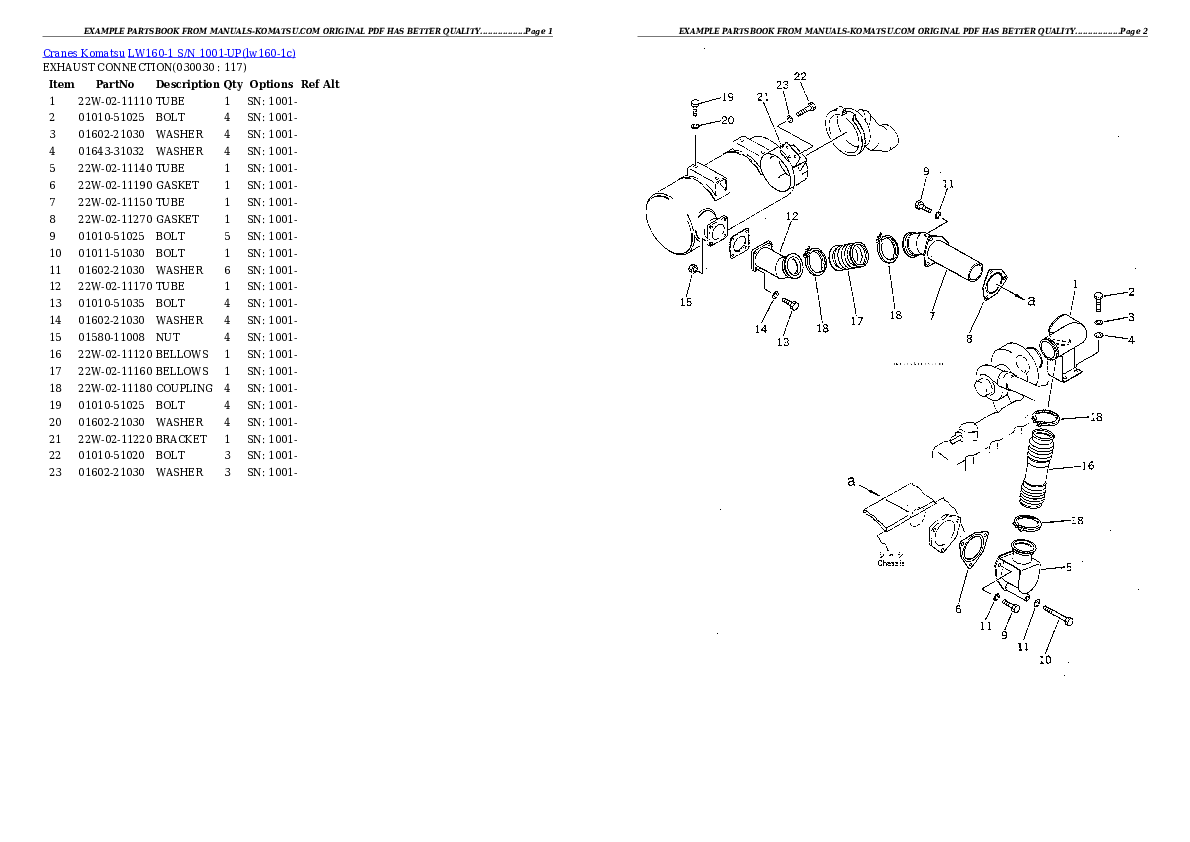 LW160-1 S/N 1001-UP Partsbook