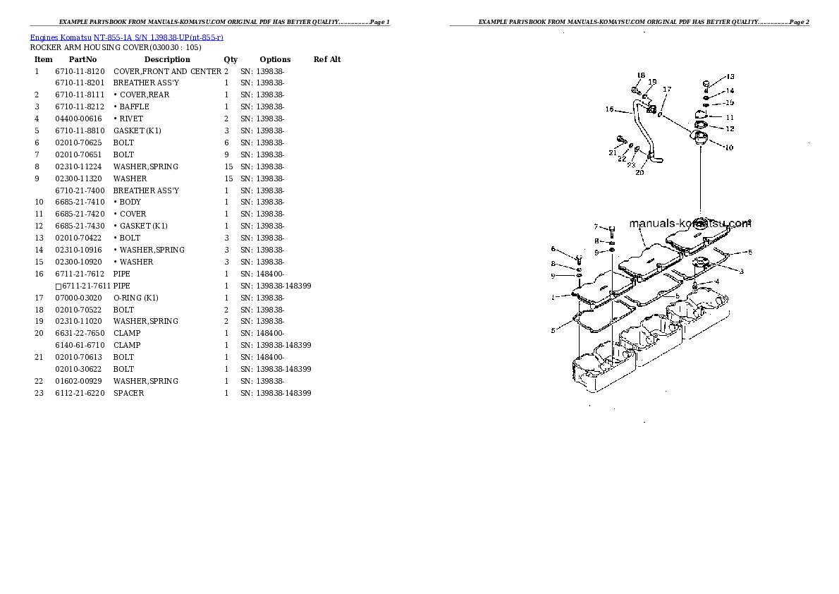 NT-855-1A S/N 139838-UP Partsbook