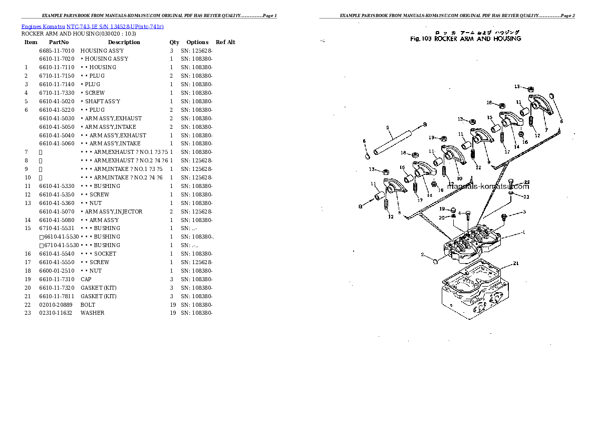 NTC-743-1E S/N 134528-UP Partsbook
