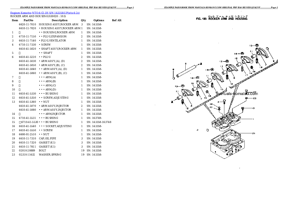 NTO-6-CI-1H S/N 143358-UP Partsbook