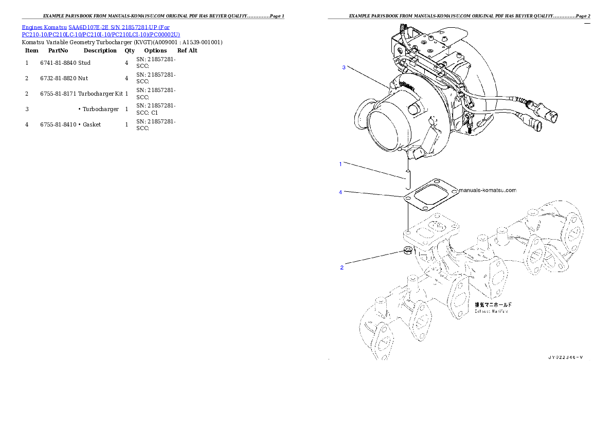 Protected: SAA6D107E-2E S/N 21857281-UP (For PC210-10/PC210LC-10/PC210I-10/PC210LCI-10) Partsbook
