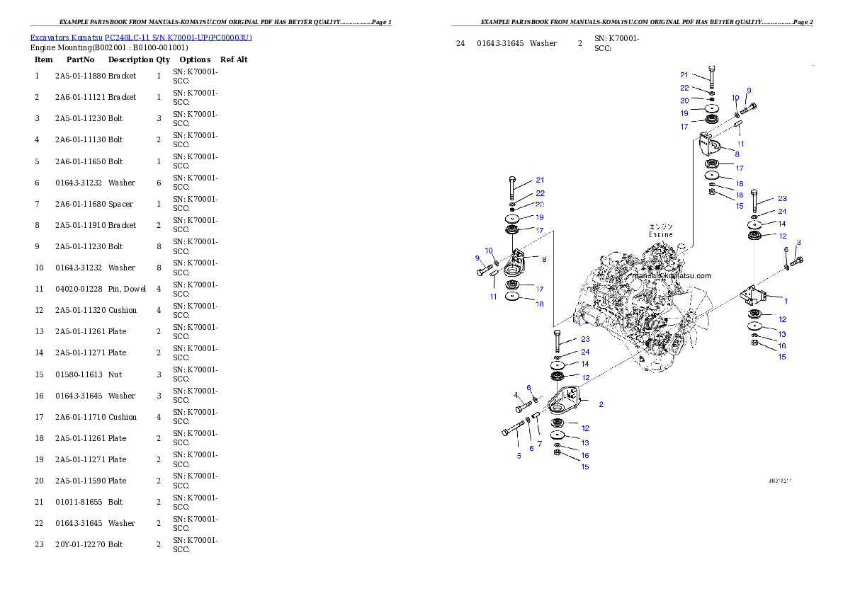 Protected: PC240LC-11 S/N K70001-UP Partsbook
