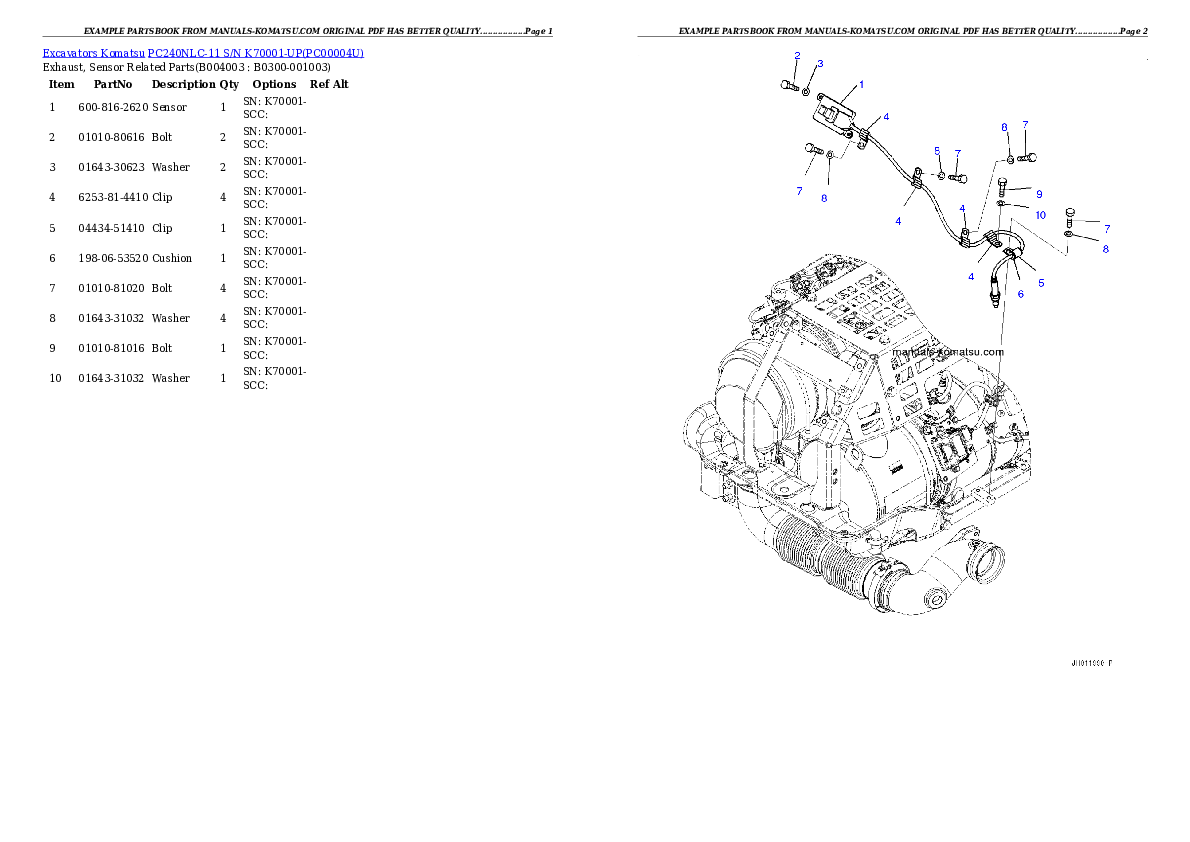 Protected: PC240NLC-11 S/N K70001-UP Partsbook