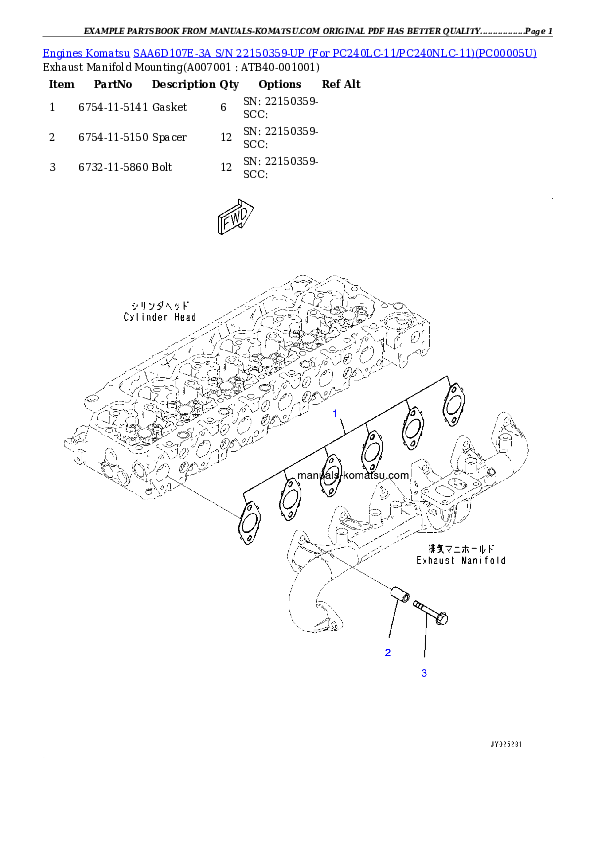 Protected: SAA6D107E-3A S/N 22150359-UP (For PC240LC-11/PC240NLC-11) Partsbook