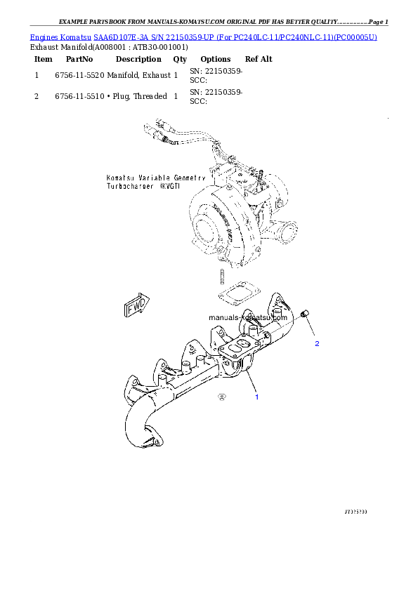 Protected: SAA6D107E-3A S/N 22150359-UP (For PC240LC-11/PC240NLC-11) Partsbook