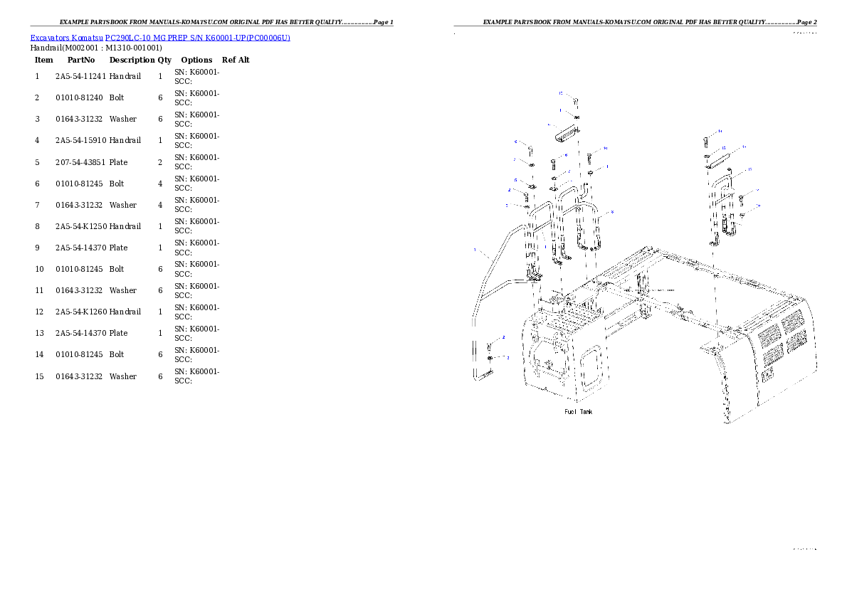 Protected: PC290LC-10 MG PREP S/N K60001-UP Partsbook
