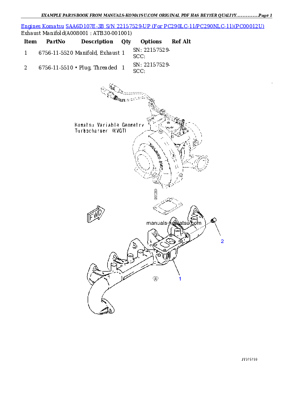 Protected: SAA6D107E-3B S/N 22157529-UP (For PC290LC-11/PC290NLC-11) Partsbook