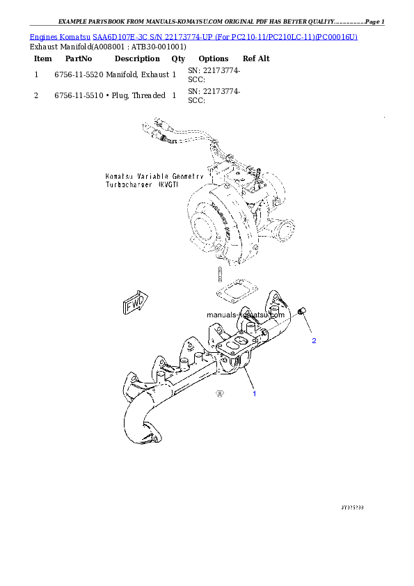 Protected: SAA6D107E-3C S/N 22173774-UP (For PC210-11/PC210LC-11) Partsbook