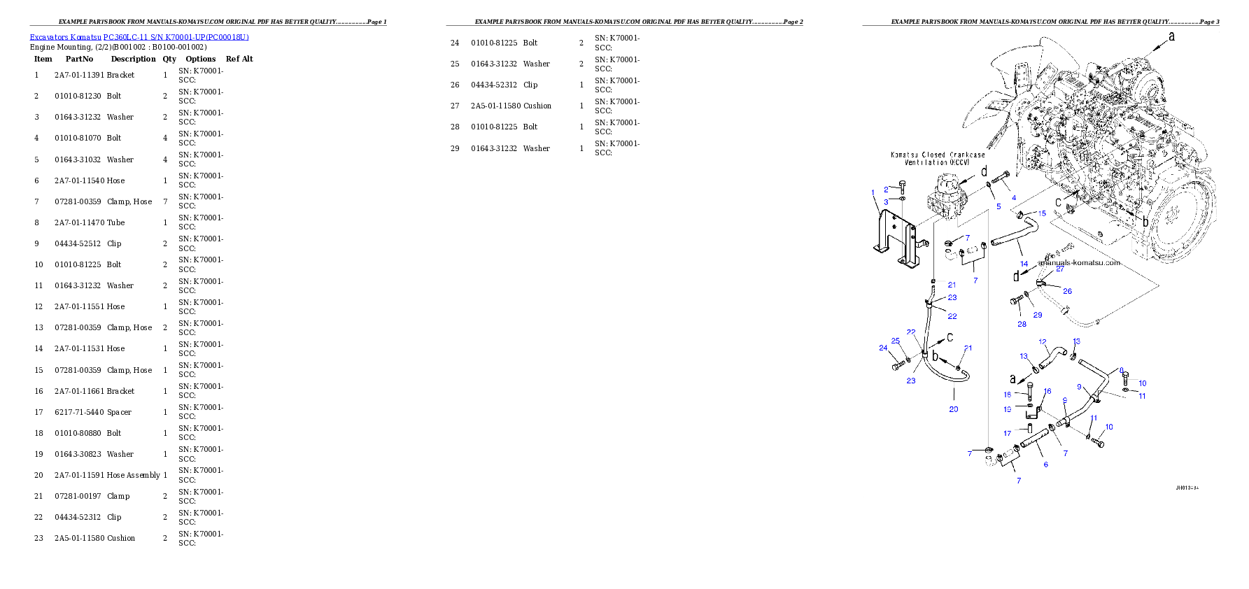 PC360LC-11 S/N K70001-UP Partsbook