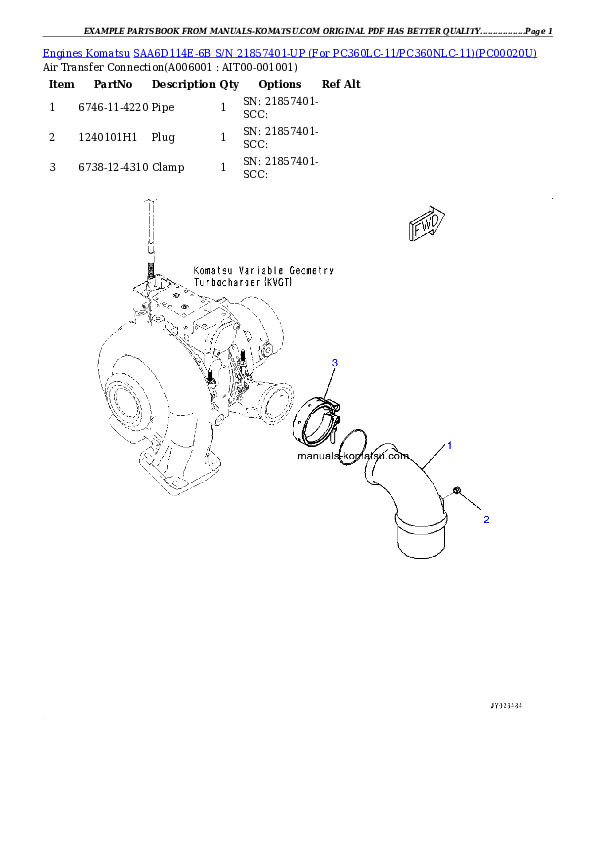 Protected: SAA6D114E-6B S/N 21857401-UP (For PC360LC-11/PC360NLC-11) Partsbook