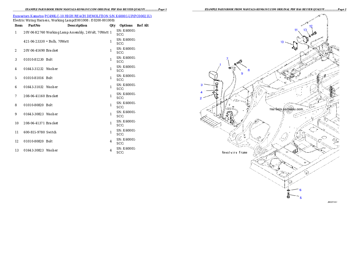 Protected: PC490LC-10 HIGH REACH DEMOLITION S/N K60001-UP Partsbook