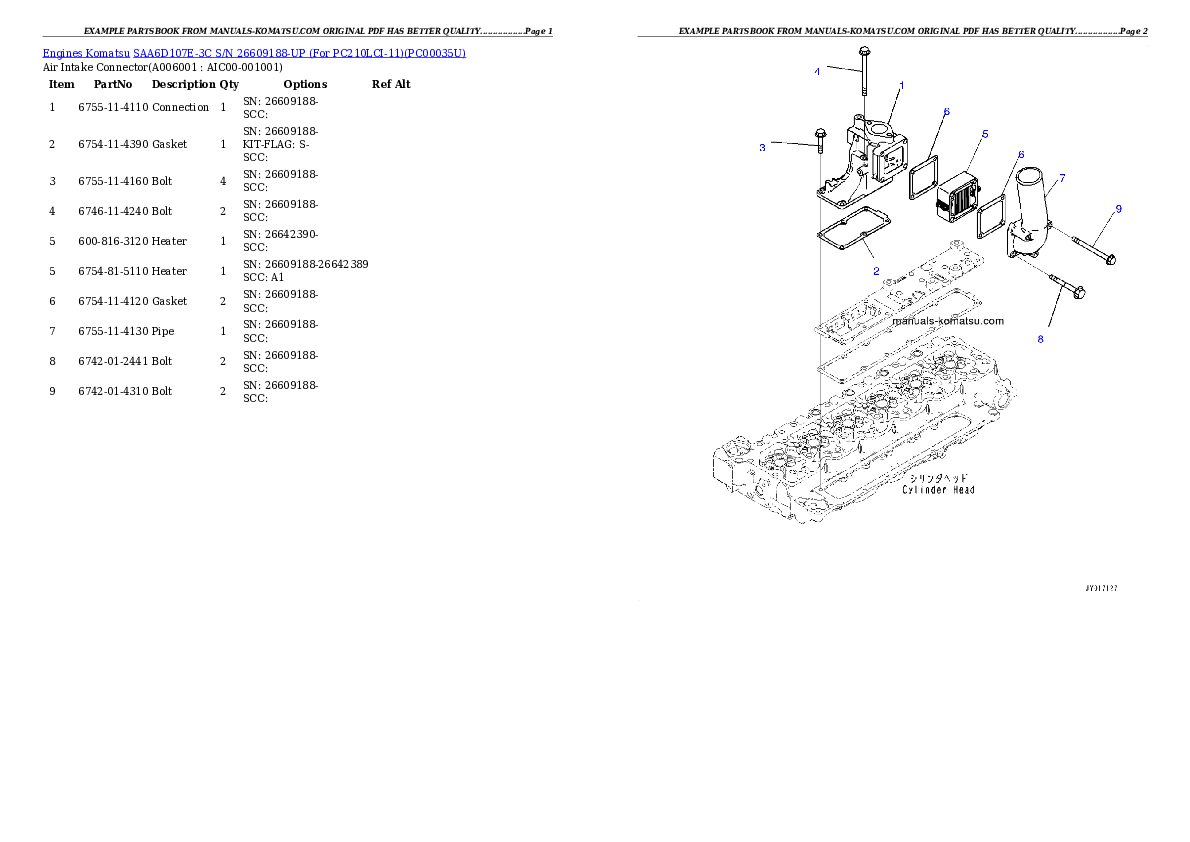 Protected: SAA6D107E-3C S/N 26609188-UP (For PC210LCI-11) Partsbook