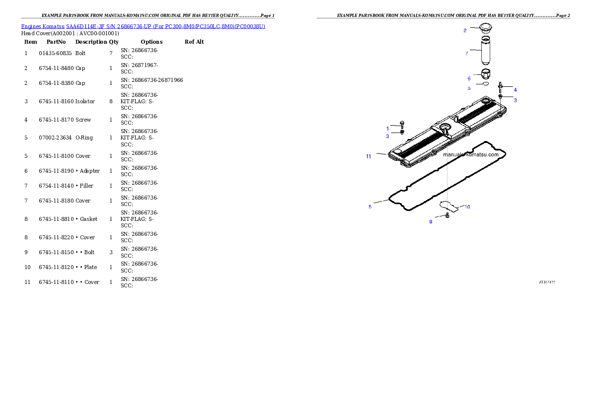 SAA6D114E-3F S/N 26866736-UP (For PC300-8M0/PC350LC-8M0) Partsbook