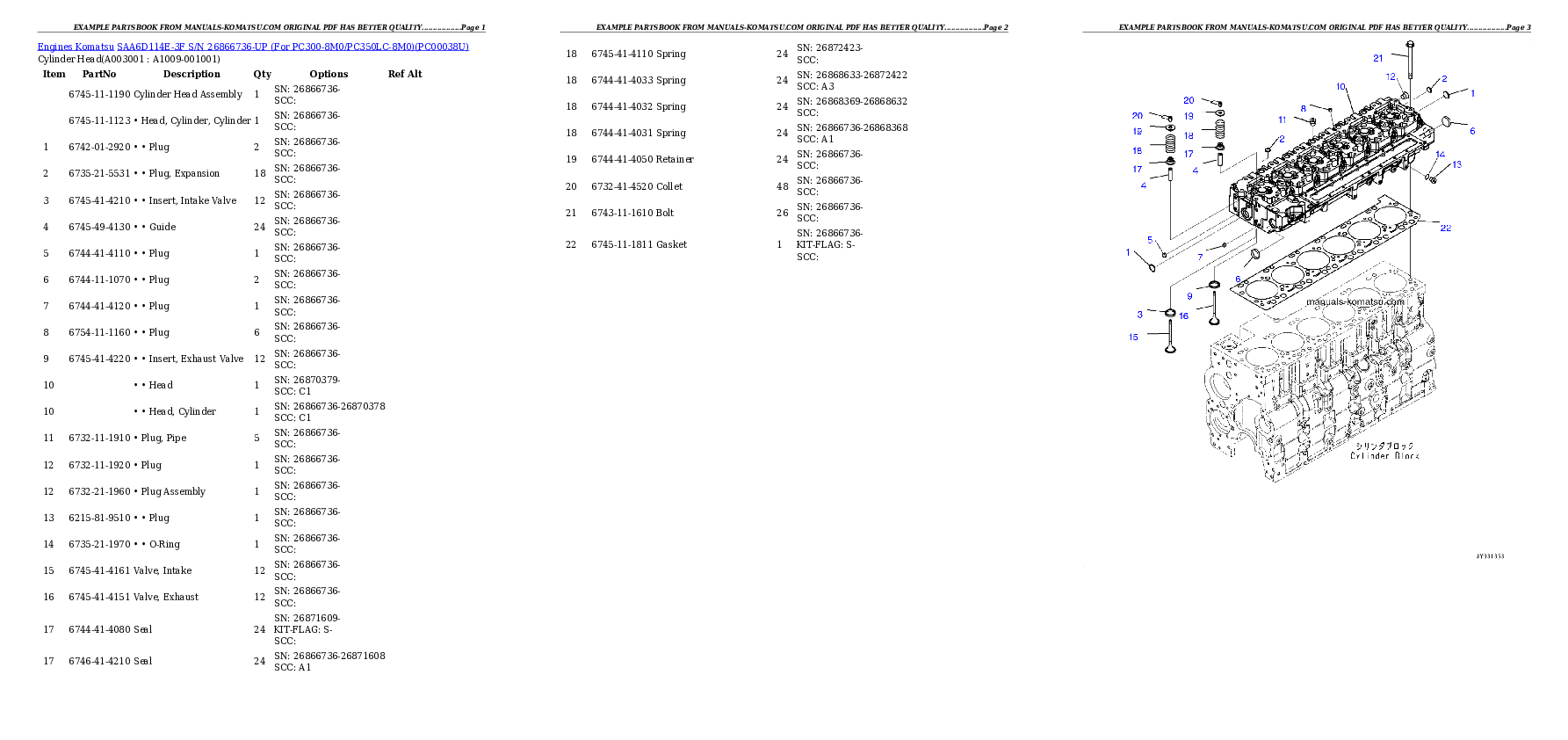 SAA6D114E-3F S/N 26866736-UP (For PC300-8M0/PC350LC-8M0) Partsbook