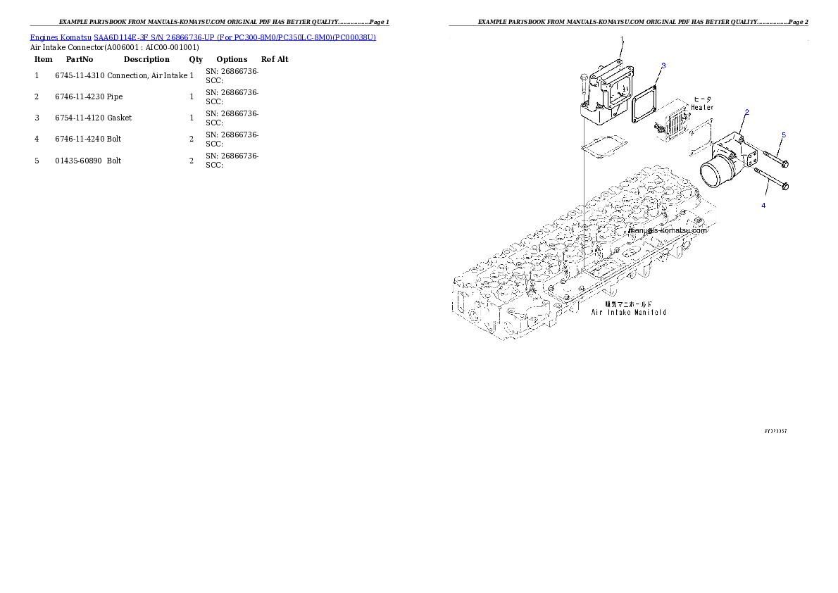 Protected: SAA6D114E-3F S/N 26866736-UP (For PC300-8M0/PC350LC-8M0) Partsbook