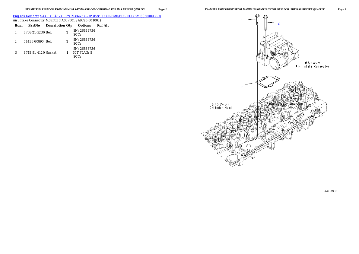 Protected: SAA6D114E-3F S/N 26866736-UP (For PC300-8M0/PC350LC-8M0) Partsbook
