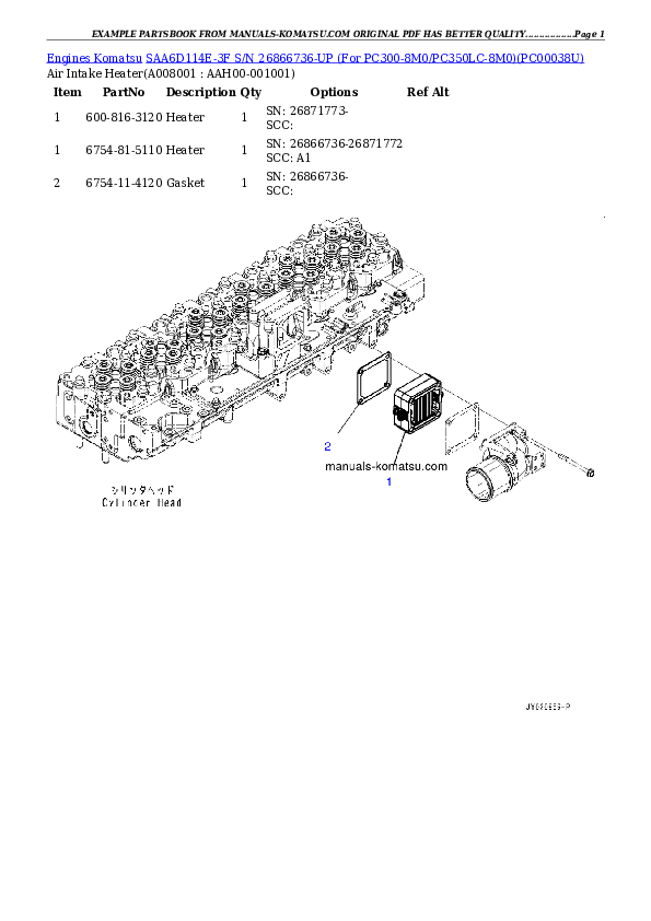 Protected: SAA6D114E-3F S/N 26866736-UP (For PC300-8M0/PC350LC-8M0) Partsbook