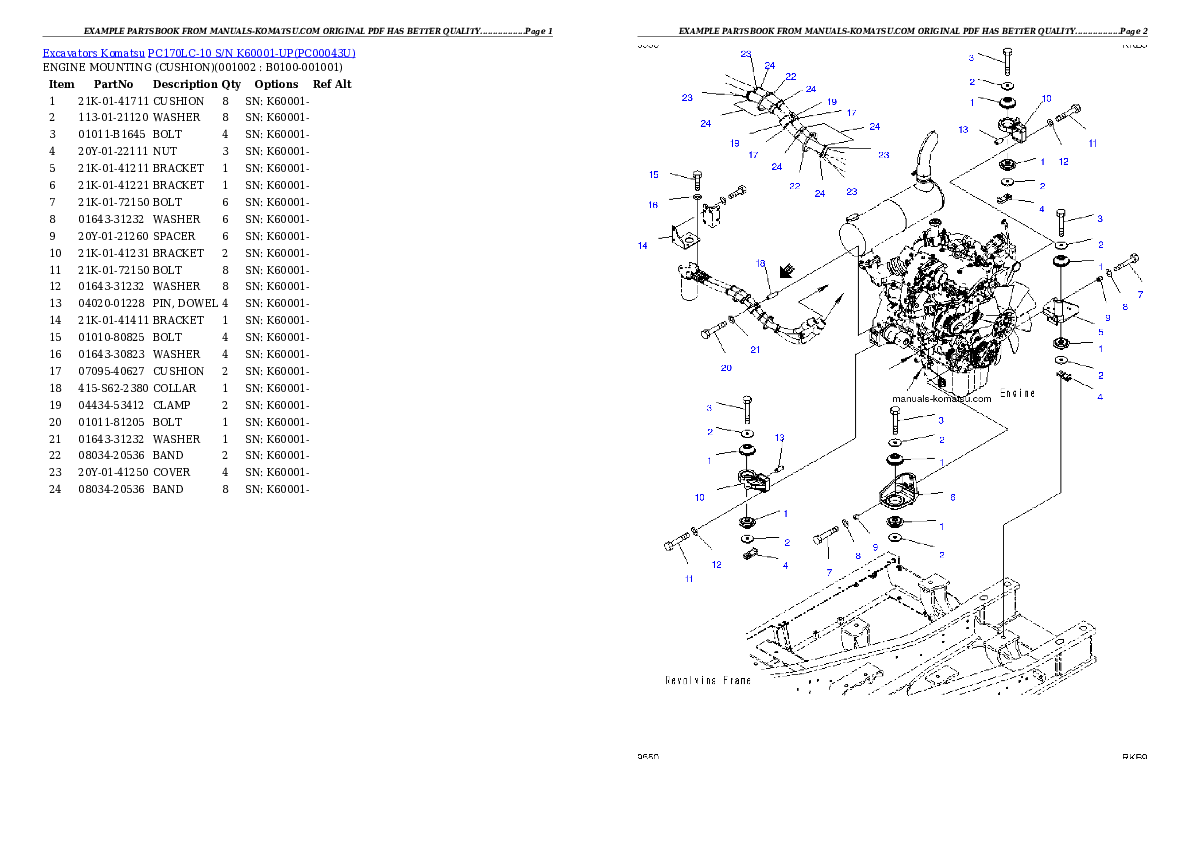 PC170LC-10 S/N K60001-UP Partsbook