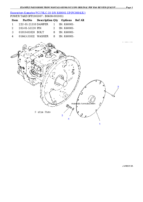 Protected: PC170LC-10 S/N K60001-UP Partsbook