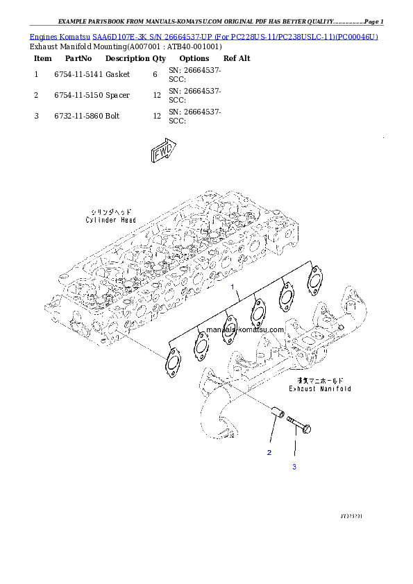 Protected: SAA6D107E-3K S/N 26664537-UP (For PC228US-11/PC238USLC-11) Partsbook