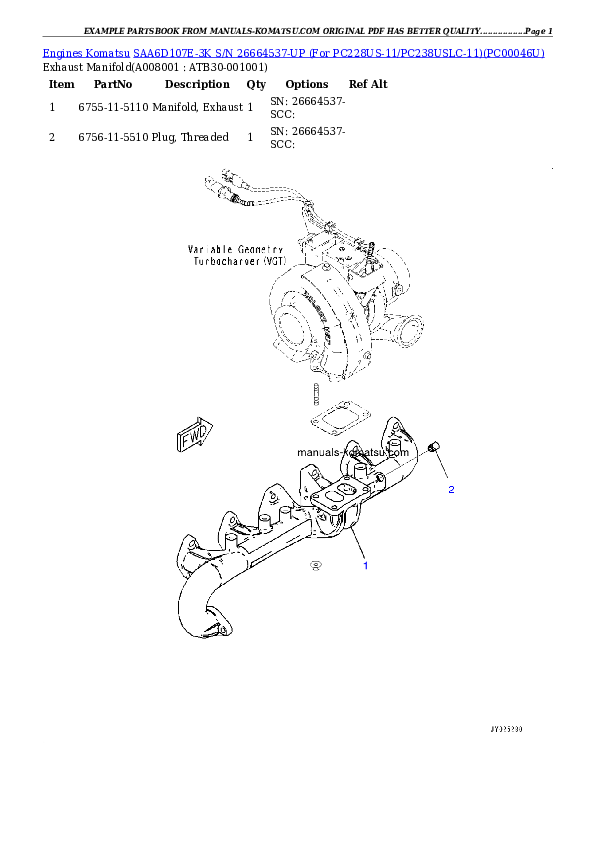 Protected: SAA6D107E-3K S/N 26664537-UP (For PC228US-11/PC238USLC-11) Partsbook