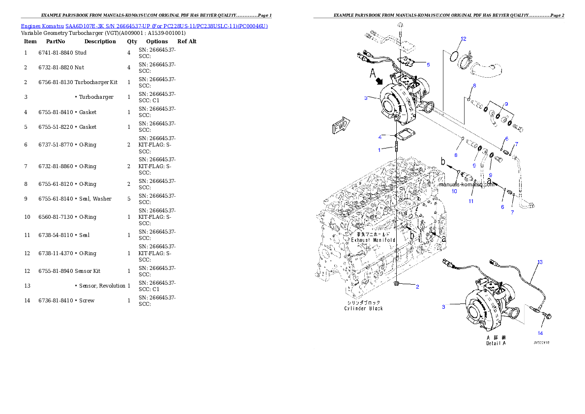 Protected: SAA6D107E-3K S/N 26664537-UP (For PC228US-11/PC238USLC-11) Partsbook