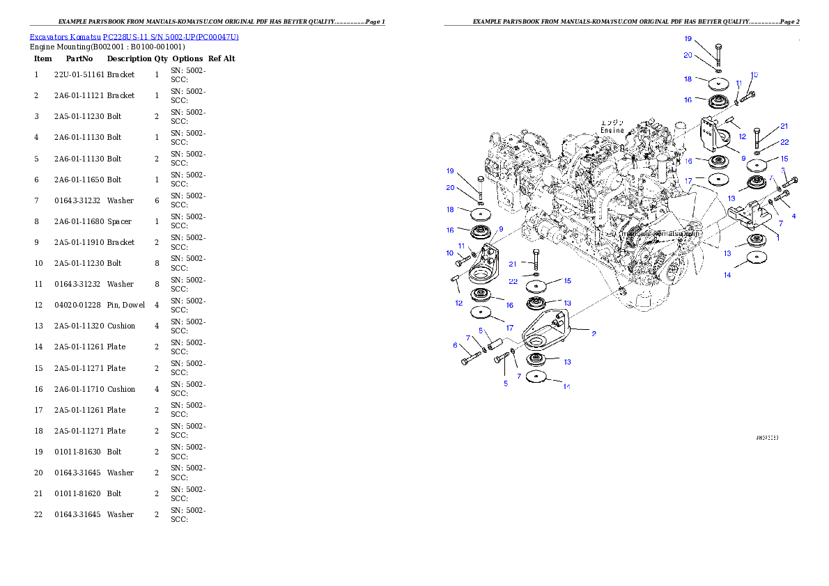 PC228US-11 S/N 5002-UP Partsbook