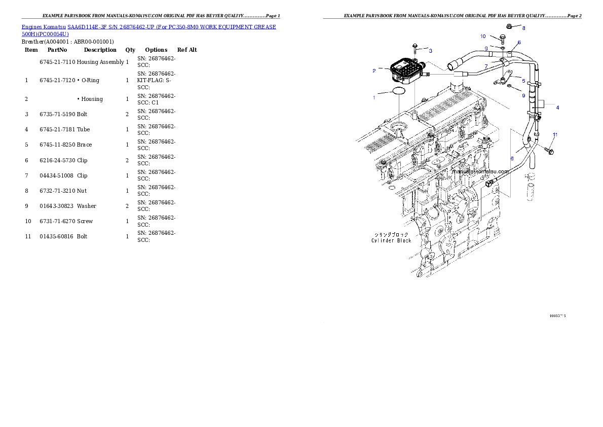 Protected: SAA6D114E-3F S/N 26876462-UP (For PC350-8M0 WORK EQUIPMENT GREASE 500H) Partsbook