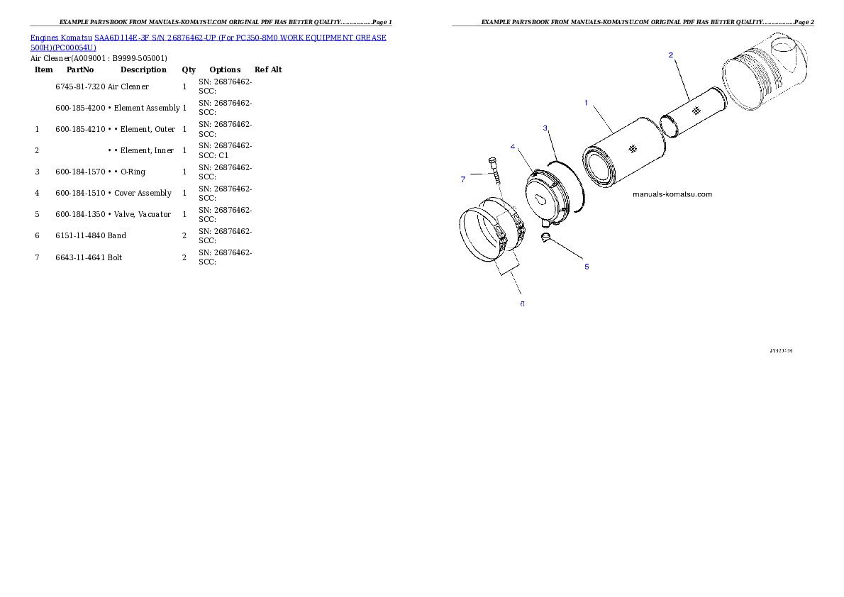 Protected: SAA6D114E-3F S/N 26876462-UP (For PC350-8M0 WORK EQUIPMENT GREASE 500H) Partsbook