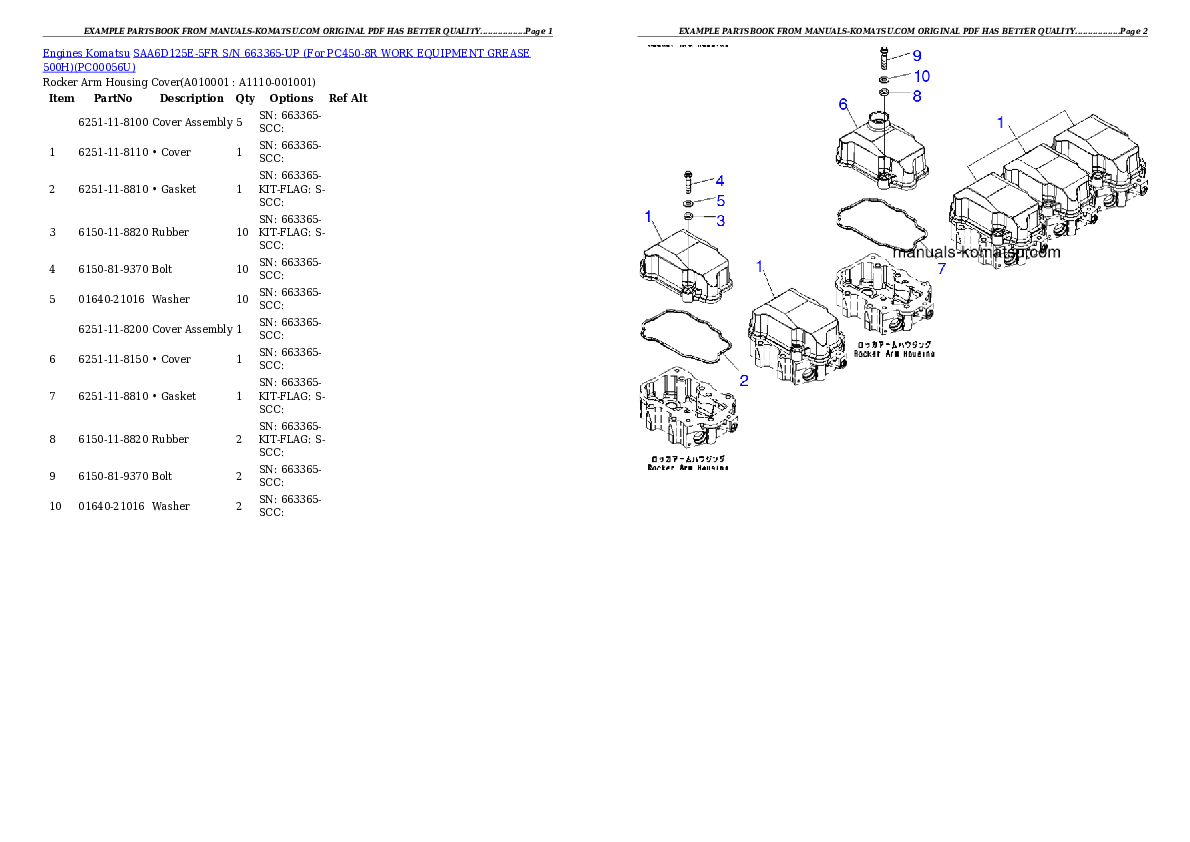 Protected: SAA6D125E-5FR S/N 663365-UP (For PC450-8R WORK EQUIPMENT GREASE 500H) Partsbook