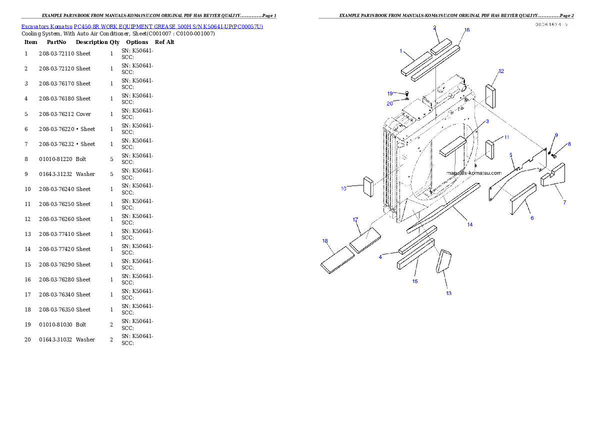 Protected: PC450-8R WORK EQUIPMENT GREASE 500H S/N K50641-UP Partsbook