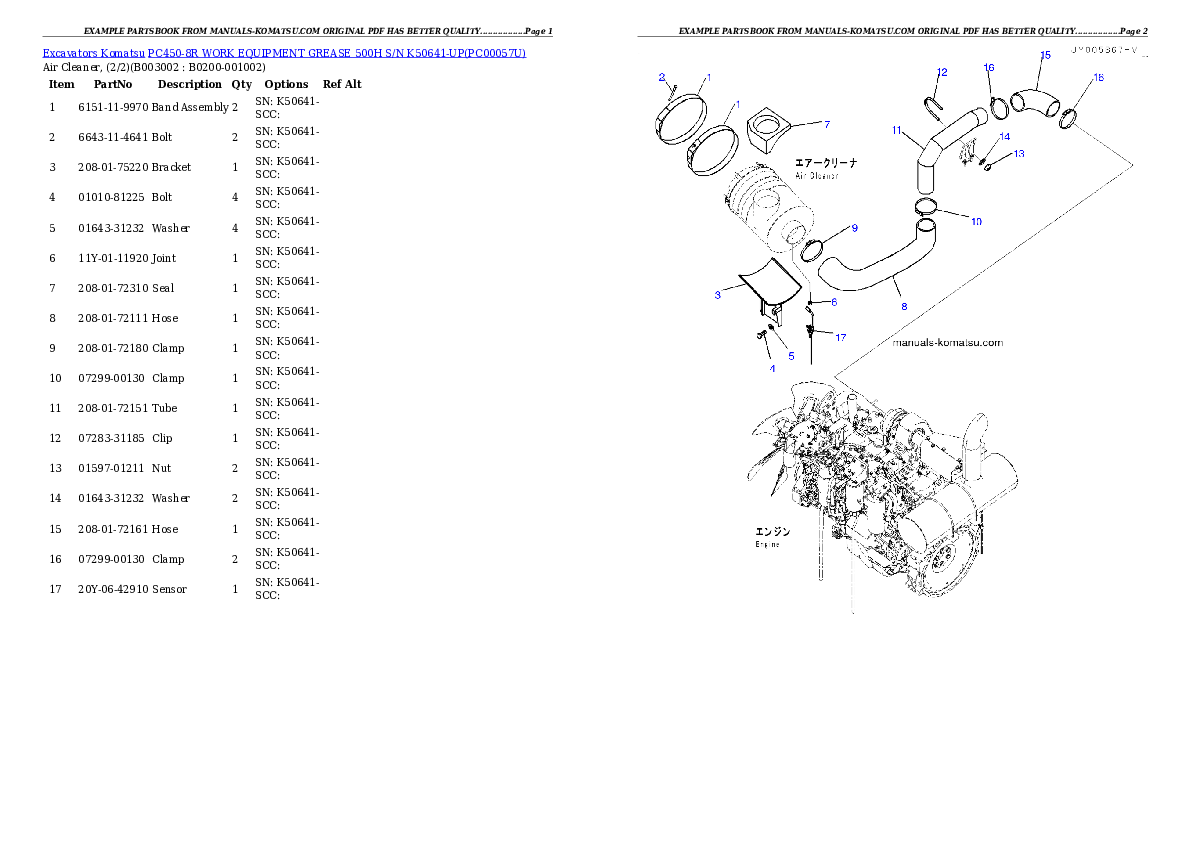 Protected: PC450-8R WORK EQUIPMENT GREASE 500H S/N K50641-UP Partsbook
