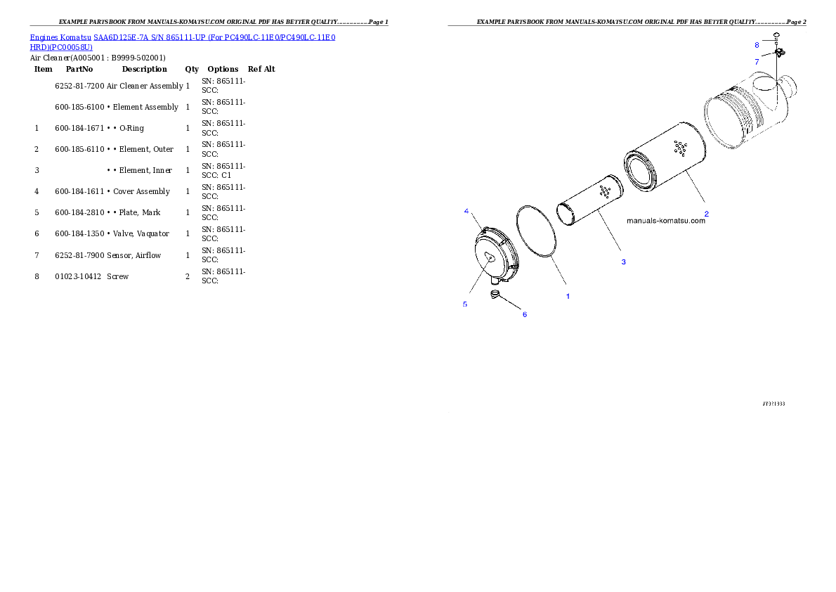 Protected: SAA6D125E-7A S/N 865111-UP (For PC490LC-11E0/PC490LC-11E0 HRD) Partsbook