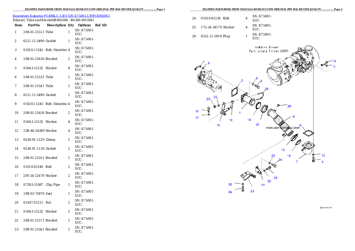 Protected: PC490LC-11E0 S/N K75001-UP Partsbook