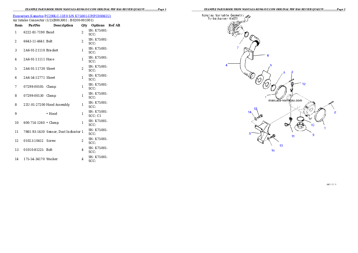 Protected: PC290LC-11E0 S/N K75001-UP Partsbook