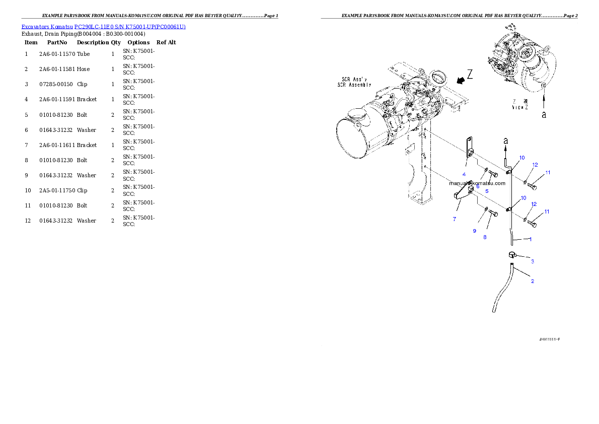 Protected: PC290LC-11E0 S/N K75001-UP Partsbook