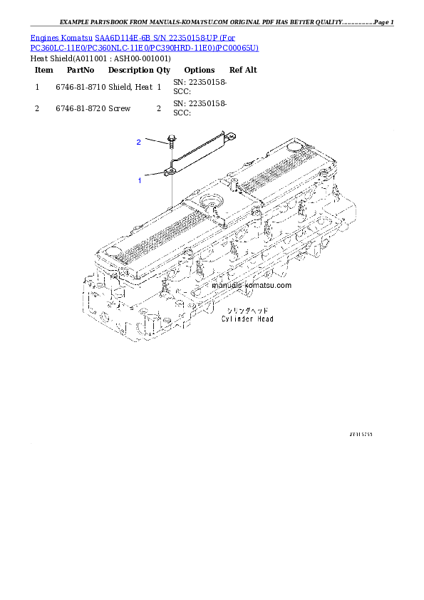 Protected: SAA6D114E-6B S/N 22350158-UP (For PC360LC-11E0/PC360NLC-11E0/PC390HRD-11E0) Partsbook