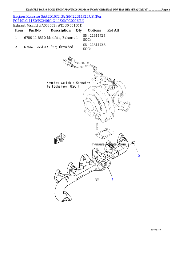 Protected: SAA6D107E-3A S/N 22344728-UP (For PC240LC-11E0/PC240NLC-11E0) Partsbook