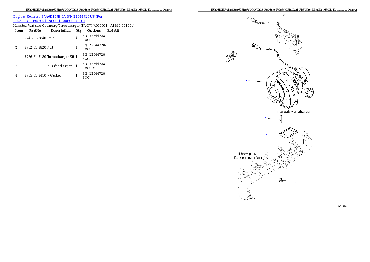 Protected: SAA6D107E-3A S/N 22344728-UP (For PC240LC-11E0/PC240NLC-11E0) Partsbook