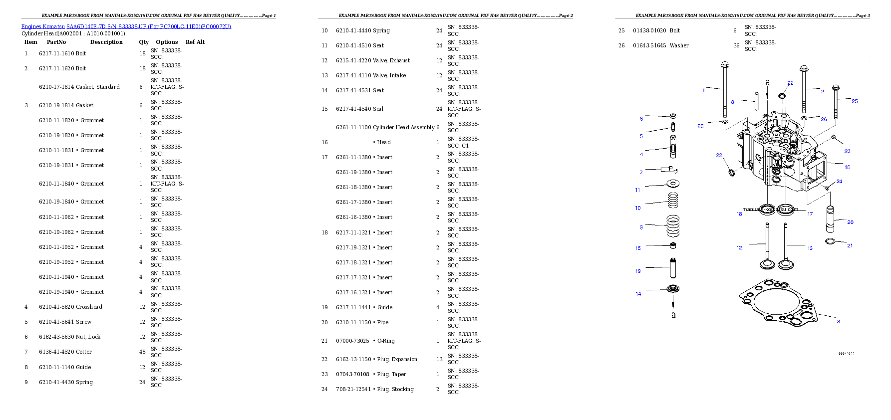 SAA6D140E-7D S/N 833338-UP (For PC700LC-11E0) Partsbook