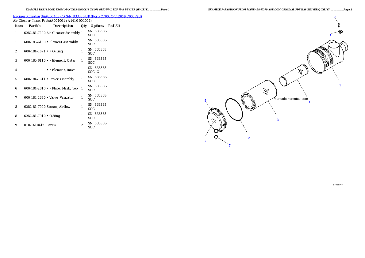 Protected: SAA6D140E-7D S/N 833338-UP (For PC700LC-11E0) Partsbook