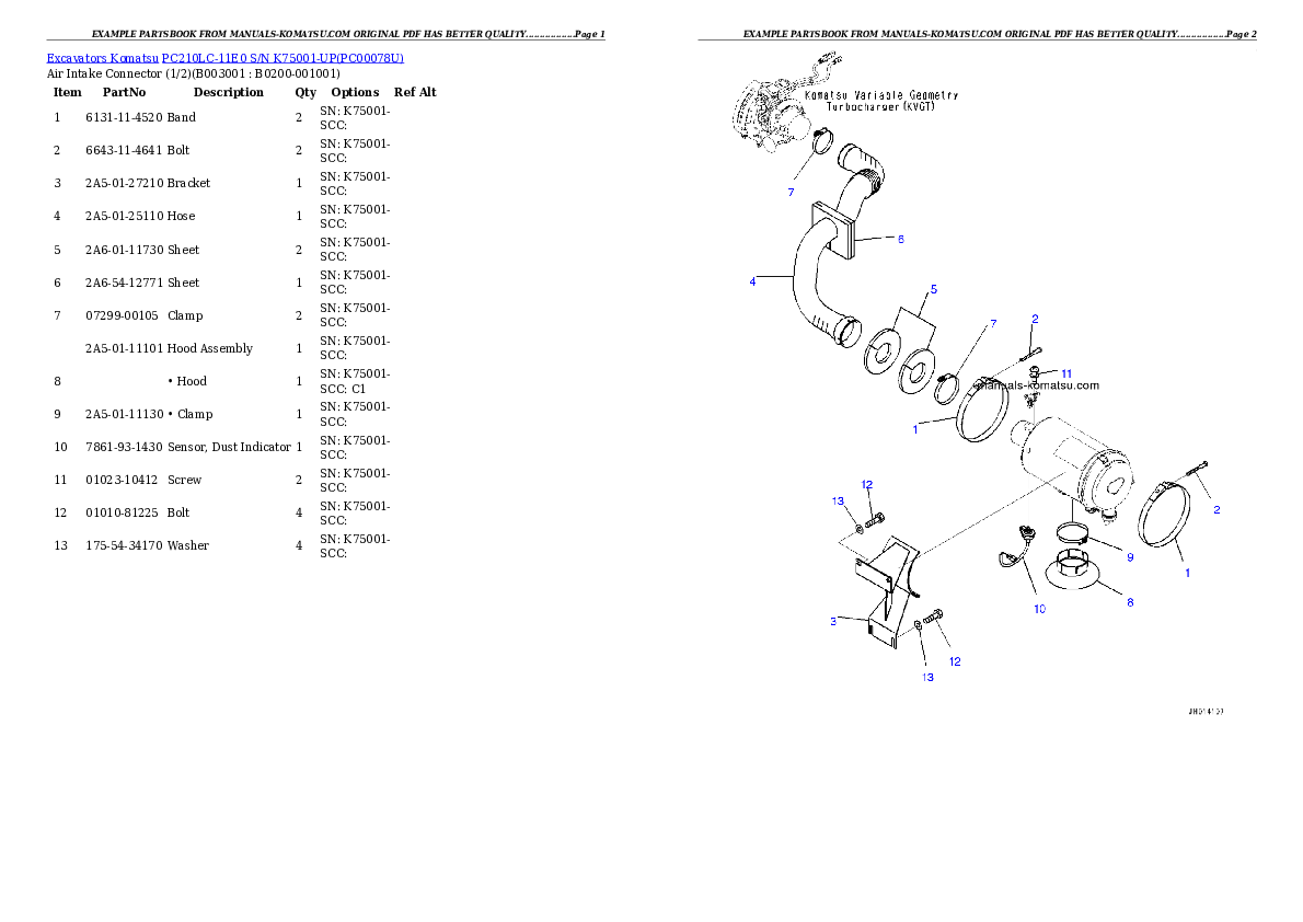 Protected: PC210LC-11E0 S/N K75001-UP Partsbook